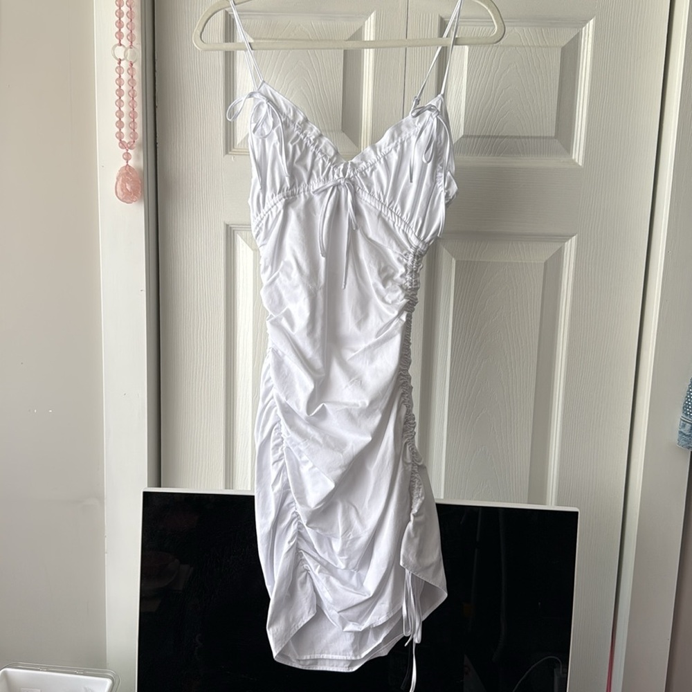 Size XS | Zara | White Ruched Spaghetti Strap Dress